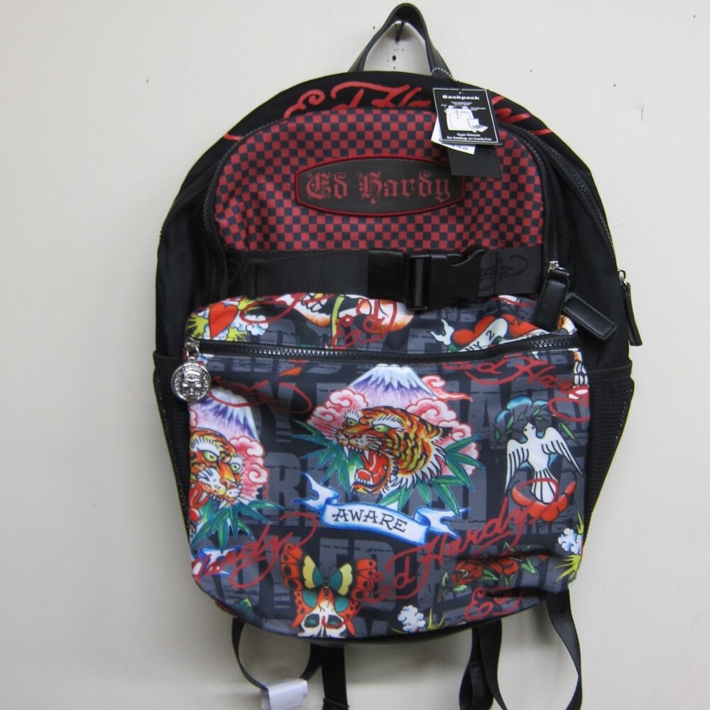 Ed Hardy Backpack Red/Black 18" x 15"- NEW with Tags